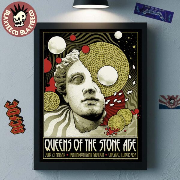 Queens Of The Stone Age Chicago Illinois 2025 Event Poster At Huntington Bank Pavilion On June 21 2025 Home Decor Poster Canvas