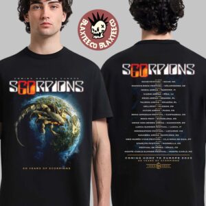 Scorpions 60 Years Of Scorpions European Tour 2025 Planet Rock Art With Tour Dates Two Sided Unisex T-Shirt