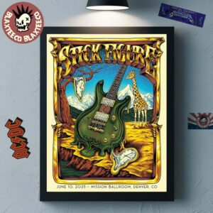 Stick Figure Denver Colorado 2025 Night 1 Venue Poster At Mission Ballroom On June 10 2025 Dripping Guitar Art Home Decor Poster Canvas