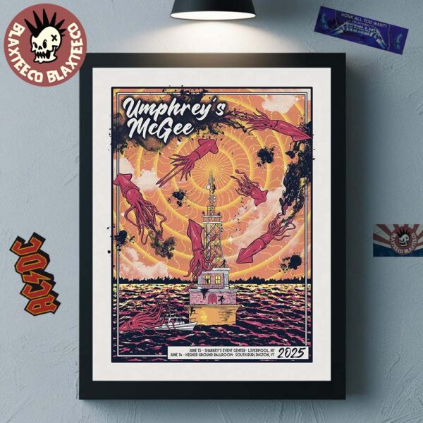 Umphrey’s McGee Liverpool NY And South Burlington VT 2025 Gig Poster At Sharkey’s Event Center On June 13 And Higher Ground Ballroom On June 14 Squid Radio Art Home Decor Poster Canvas