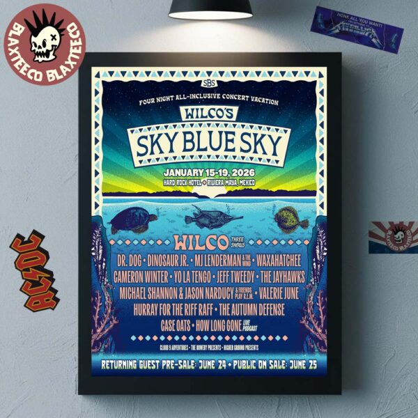 Wilco Sky Blue Sky 2026 Four Night All Inclusive Concert Vacation In Riviera Maya Mexico At Hard Rock Hotel On Jan 15-19 2026 Full Lineup Home Decor Poster Canvas