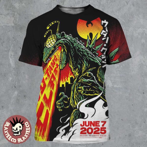 Wu Tang Clan Raleigh North Carolina 2025 Tour Concert Poster At Lenovo Center On June 7 2025 Killer Bee Godzilla Art All Over Print Shirt