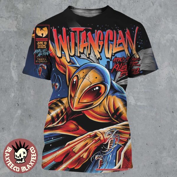 Wu Tang Clan Tampa Florida 2025 Tour Venue Poster At Amalie Arena On June 10 2025 Comic Book Art Attack Of The Killer Bees All Over Print Shirt