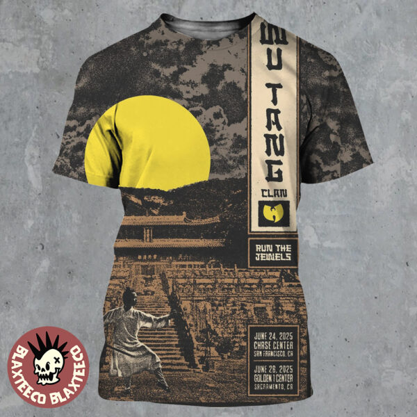 Wu Tang Clan With Run The Jewels Gig Poster For California Run Shows In San Francisco At Chase Center On June 24 2025 And Sacramento At Golden 1 Center On June 26 2025 All Over Print Shirt