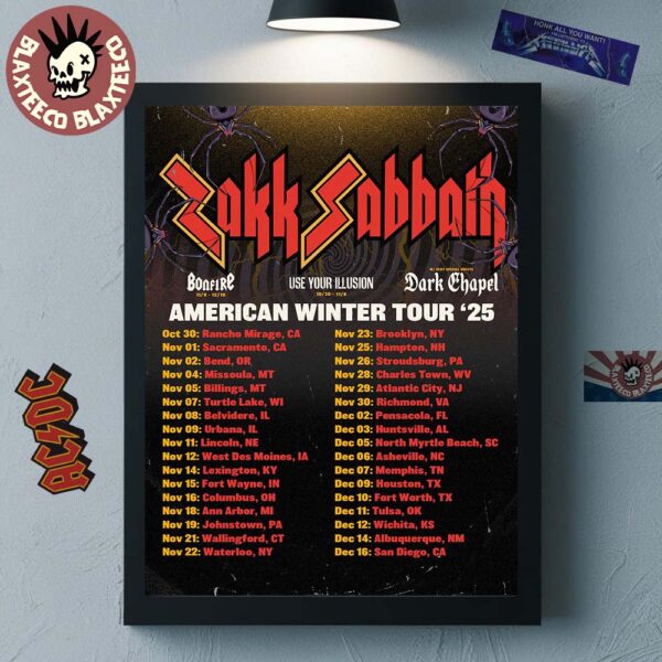 Zakk Sabbath American Winter Tour 2025 Schedule Tour Dates Wall Decor Poster Canvas
