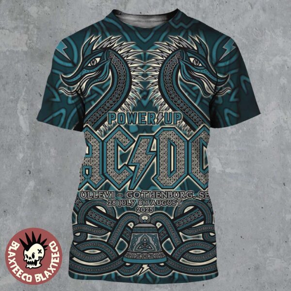 ACDC PWR Up Gothenburg Sweden 2025 Event Tour Poster At Ullevi On July 28 And August 1 2025 Twin Serpents With Triquetra Artwork All Over Print Shirt