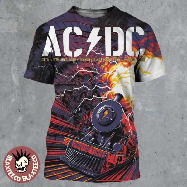 ACDC PWR Up Madrid Spain 2025 Venue Poster At Riyadh Air Metropolitano On July 12 And 16 2025 The Train Art All Over Print Shirt
