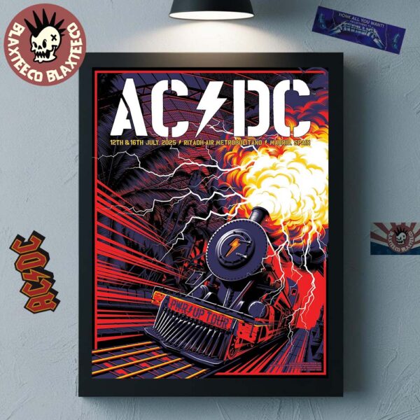 ACDC PWR Up Madrid Spain 2025 Venue Poster At Riyadh Air Metropolitano On July 12 And 16 2025 The Train Art Home Decor Poster Canvas