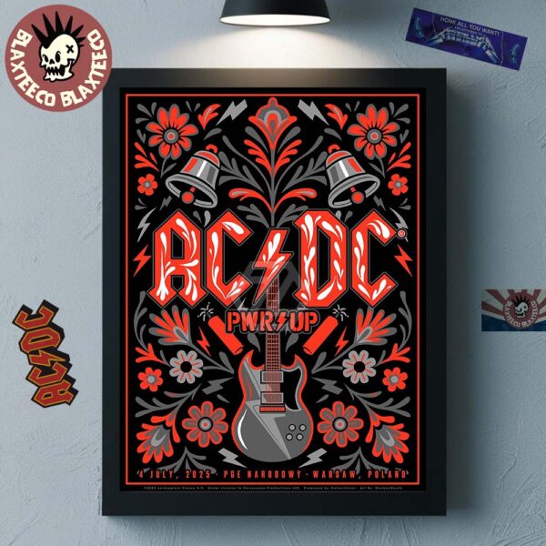 ACDC PWR Up Warsaw Poland 2025 Concert Poster At PGE Narodowy On 4 July 2025 Polish Folk Style Art Home Decor Poster Canvas