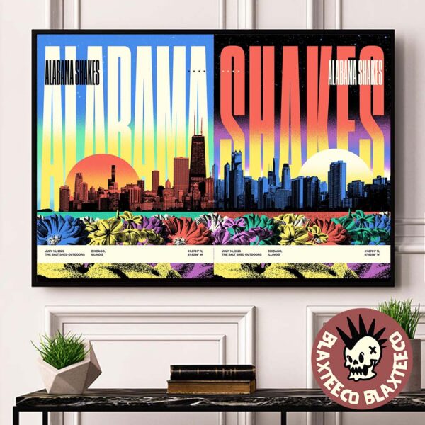 Alabama Shakes Chicago Illinois 2025 Shows Diptych Night 1 And 2 Combined Poster At The Salt Shed Outdoors On July 15 And 16 2025 Decor Poster Canvas