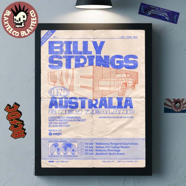 Billy Strings Live In Australia And New Zealand July Issue 2025 On July Tour Dates Home Decor Poster Canvas