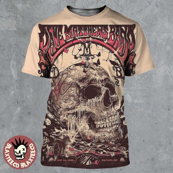 Dave Matthews Band Gilford New Hampshire 2025 Event Poster At Bank Of New Hampshire Pavilion On July 22 2025 Skull Art All Over Print Shirt