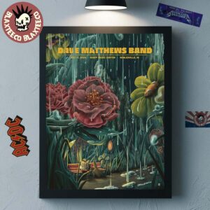 Dave Matthews Band Noblesville Indiana Gig Poster At Ruoff Music Center On July 11 2025 Bus Stop Sheltered By A Flower During A Rain Storm Poster Canvas