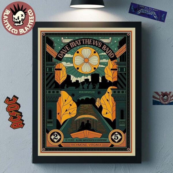 Dave Matthews Band Richmond Virginia 2025 Concert Poster At Allianz Amphitheater At Riverfront On July 15 2025 Home Decor Poster Canvas