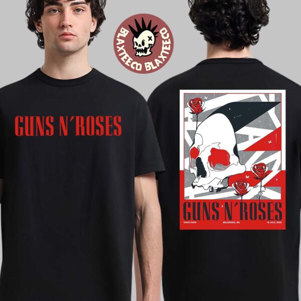 Guns N Roses Belgrade Serbia 2025 Event Poster At USCE Park On July 18 2025 Two Sided T-Shirt