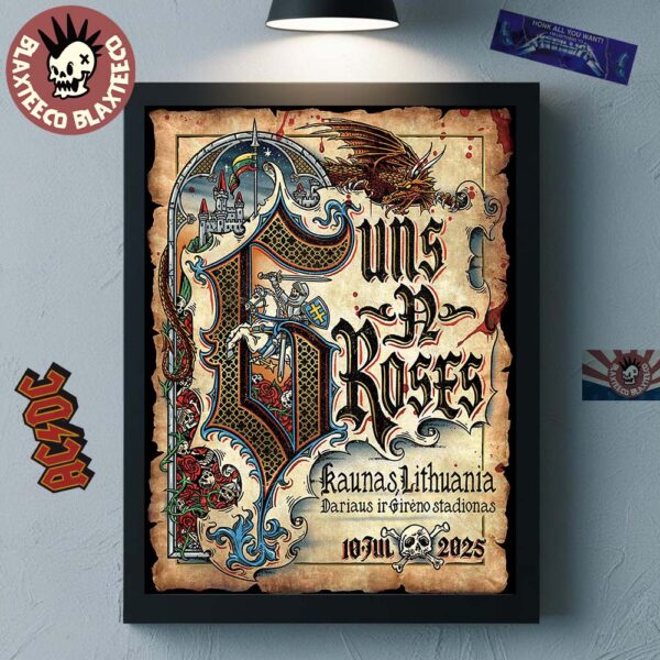 Guns N Roses Kaunas Lithuania 2025 Venue Poster At Darius and Girenas Stadium On July 10 2025 Knight Versus Dragon Art Home Decor Poster Canvas