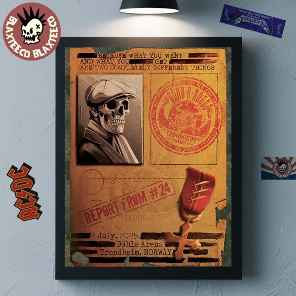 Guns N Roses Trondheim Norway 2025 Tour Poster At Dahls Arena On July 2 2025 Home Decor Poster Canvas