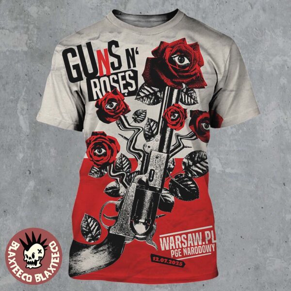 Guns N Roses Warsaw Poland 2025 Venue Poster At PGE Narodowy On July 12 2025 Poland Flag Art All Over Print Shirt