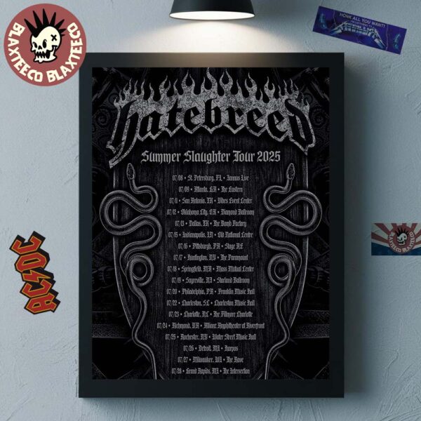 Hatebreed Summer Slaughter Tour 2025 North American Schedule tour Dates Home Decor Poster Canvas