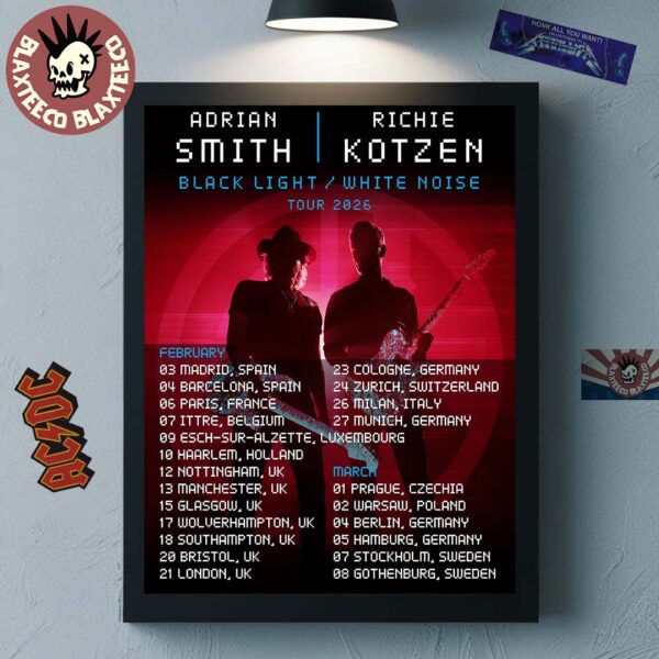 Iron Maiden Adrian Smith And Richie Kotzen Black Light White Noise Tour 2026 Europe Tour Dates Home Decor Poster Canvas