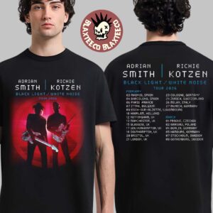 Iron Maiden Adrian Smith And Richie Kotzen Black Light White Noise Tour 2026 Europe Tour Dates Two Sided T-Shirt