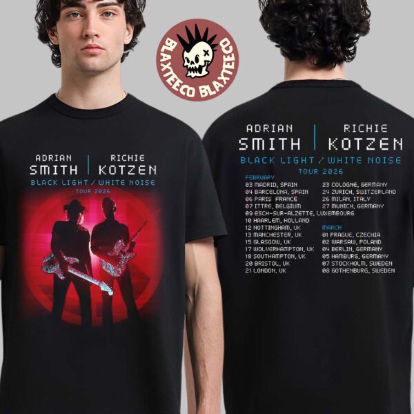 Iron Maiden Adrian Smith And Richie Kotzen Black Light White Noise Tour 2026 Europe Tour Dates Two Sided T-Shirt