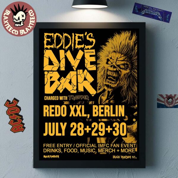 Iron Maiden Eddie’s Dive Bar Berlin Germany 2025 On July 28 29 30 At Redo XXL Home Decor Poster Canvas