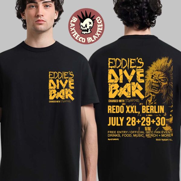 Iron Maiden Eddie’s Dive Bar Berlin Germany 2025 On July 28 29 30 At Redo XXL Merch Two Sided T-Shirt