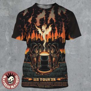 King Gizzard And The Lizard Wizard US Tour 2025 Phoenix Fire Art With Cities List All Over Print Shirt