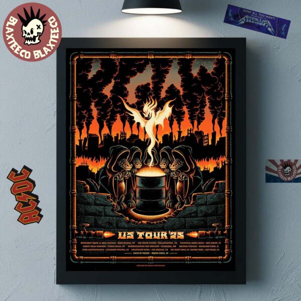 King Gizzard And The Lizard Wizard US Tour 2025 Phoenix Fire Art With Cities List Home Decor Poster Canvas