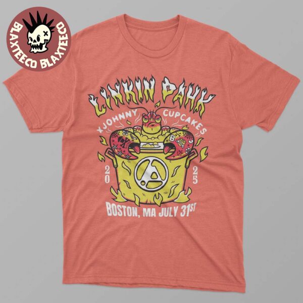 Linkin Park X Johnny Cupcakes Boston Exclusive Merch Tee At Boston Garden On July 31 2025 From Zero World Tour The Lobster Art T-Shirt