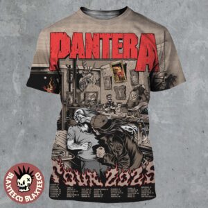 Pantera Tour 2025 Lithograph Various Album Covers Artwork With Tour Dates All Over Print Shirt