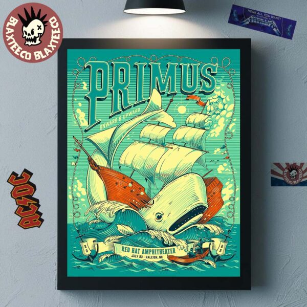 Primus Onward And Upward 2025 Tour In Raleigh North Carolina At Red Hat Amphitheater On July 23 2025 Great Whale Art Home Decor Poster Canvas