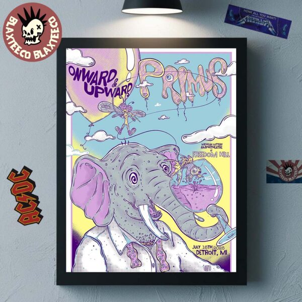 Primus Onward And Upward Detroit Michigan 2025 Event Poster At Freedom Hill On July 16 2025 Home Decor Poster Canvas