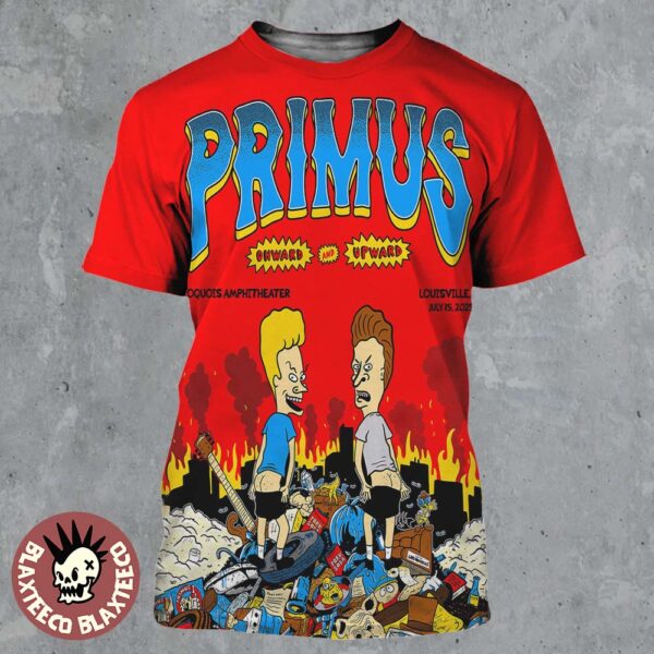 Primus Onward And Upward Louisville Kentucky 2025 Concert Poster At Iroquois Amphitheater On July 15 2025 Beavis And Butt-Head All Over Print Shirt