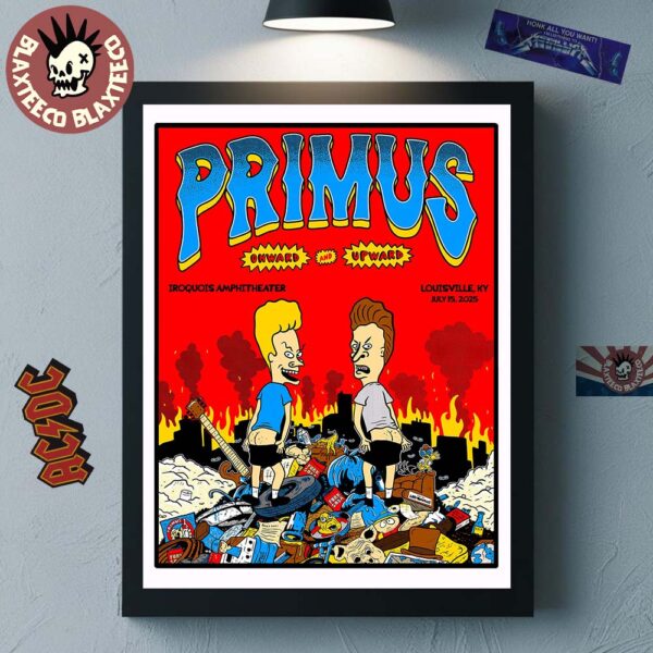 Primus Onward And Upward Louisville Kentucky 2025 Concert Poster At Iroquois Amphitheater On July 15 2025 Beavis And Butt-Head Home Decor Poster Canvas