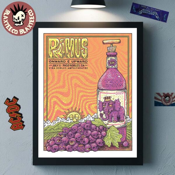 Primus Onward And Upward Paso Robles California 2025 Gig Poster At Vina Robles Amphitheatre On July 5 2025 Home Decor Poster Canvas