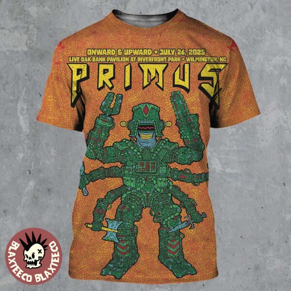 Primus Onward And Upward Wilmington North Carolina 2025 Event Poster At Live Oak Bank Pavilion At Riverfront Park On July 26 2025 All Over Print Shirt