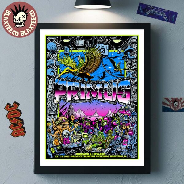 Primus Shreveport Los Angeles 2025 Gig Poster At Shreveport Municipal Auditorium On July 29 2025 Onward And Upward Tour Home Decor Poster Canvas