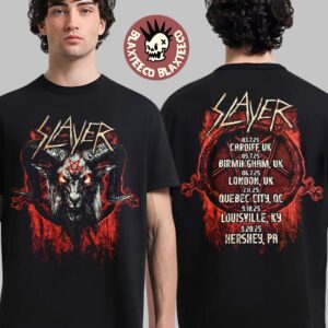 Slayer Farewell Tour 2025 Merch Baphomet Head Art With Tour Dates Two Sided T-Shirt