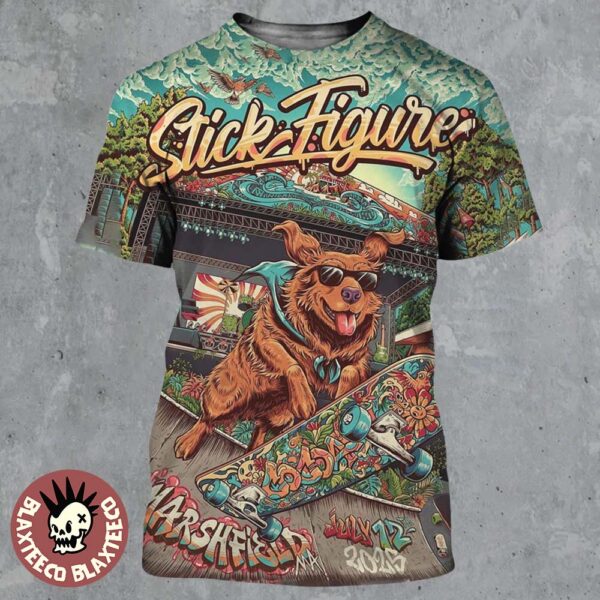 Stick Figure Levitate Music Festival 2025 Event Poster In Marshfield MA On July 12 2025 Skating Dog Art All Over Print Shirt