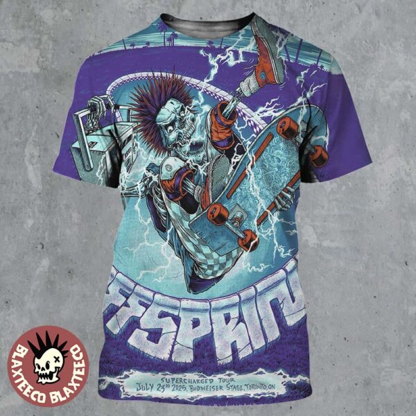 The Offspring Supercharged Tour 2025 In Toronto ON Canada Concert Poster At Budweiser Stage On July 23 2025 Skating Skeleton All Over Print Shirt