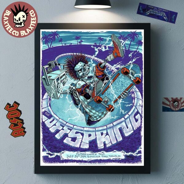 The Offspring Supercharged Tour 2025 In Toronto ON Canada Concert Poster At Budweiser Stage On July 23 2025 Skating Skeleton Home Decor Poster Canvas