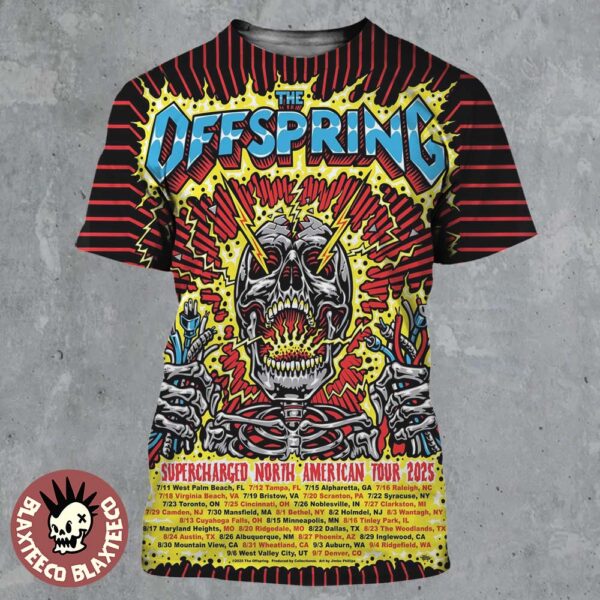 The Offspring Supercharged Worldwide North American Tour 2025 Electric Skeleton With Tour Dates All Over Print Shirt