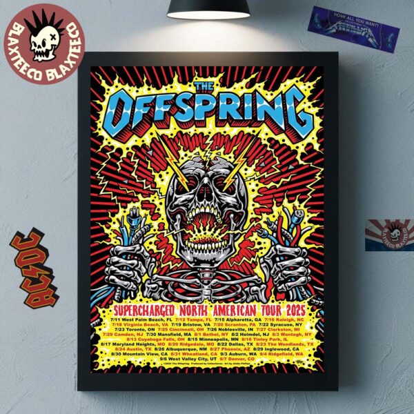 The Offspring Supercharged Worldwide North American Tour 2025 Electric Skeleton With Tour Dates Home Decor Poster Canvas