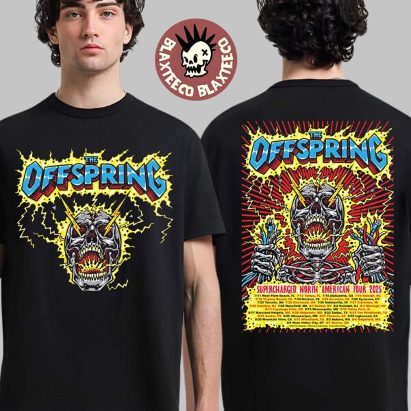 The Offspring Supercharged Worldwide North American Tour 2025 Electric Skeleton With Tour Dates Two Sided T-Shirt
