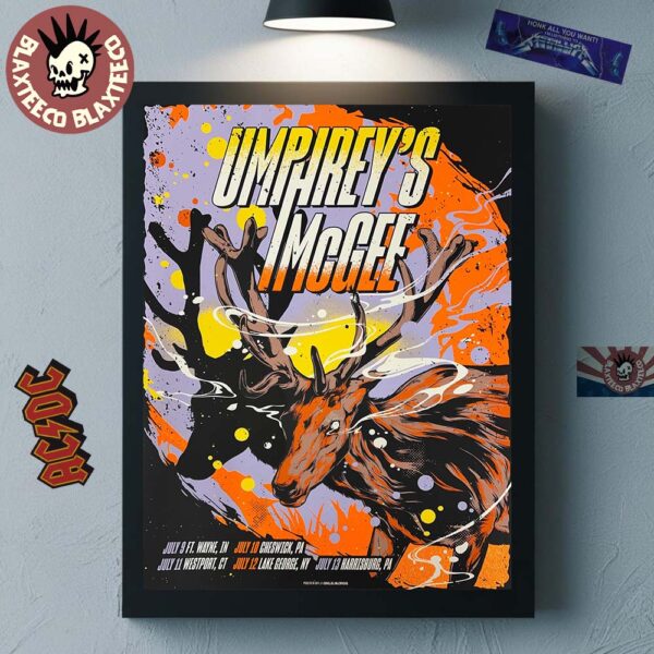 Umphrey’s McGee Gig Poster For Shows Indiana Connecticut And Pennsylvania From July 9 to 12 2025 The Deer Art Home Decor Poster Canvas