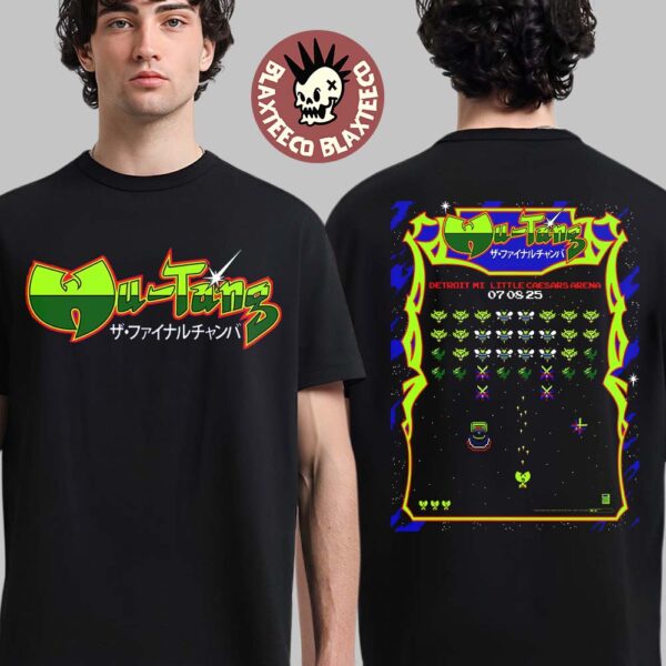 Wu Tang Clan Detroit Michigan Concert Poster At Little Caesars Arena On July 8 2025 Retro Space Invaders Inspired Art Two Sided T-Shirt