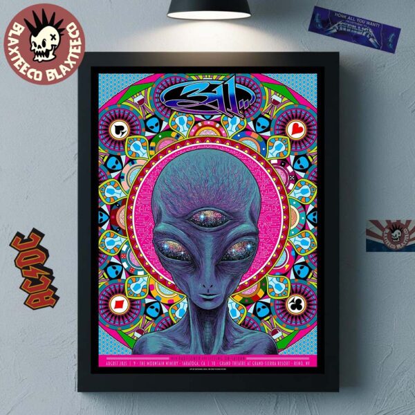 311 Band Saratoga California And Reno Nevada 2025 August Event Poster At The Mountain Winery And Grand Theatre At Grand Sierra Resort On August 9 And 10 Mandala Alien Art Poster Canvas