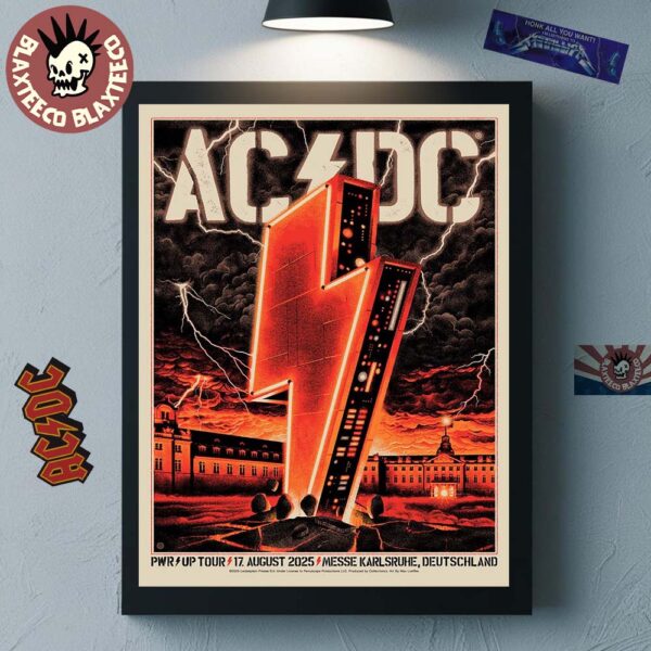 ACDC PWR Up Word Tour Karlsruhe 2025 Tour Poster Germany At The Messe On August 17 2025 Lightning Symbol Art Poster Canvas For Home Decor